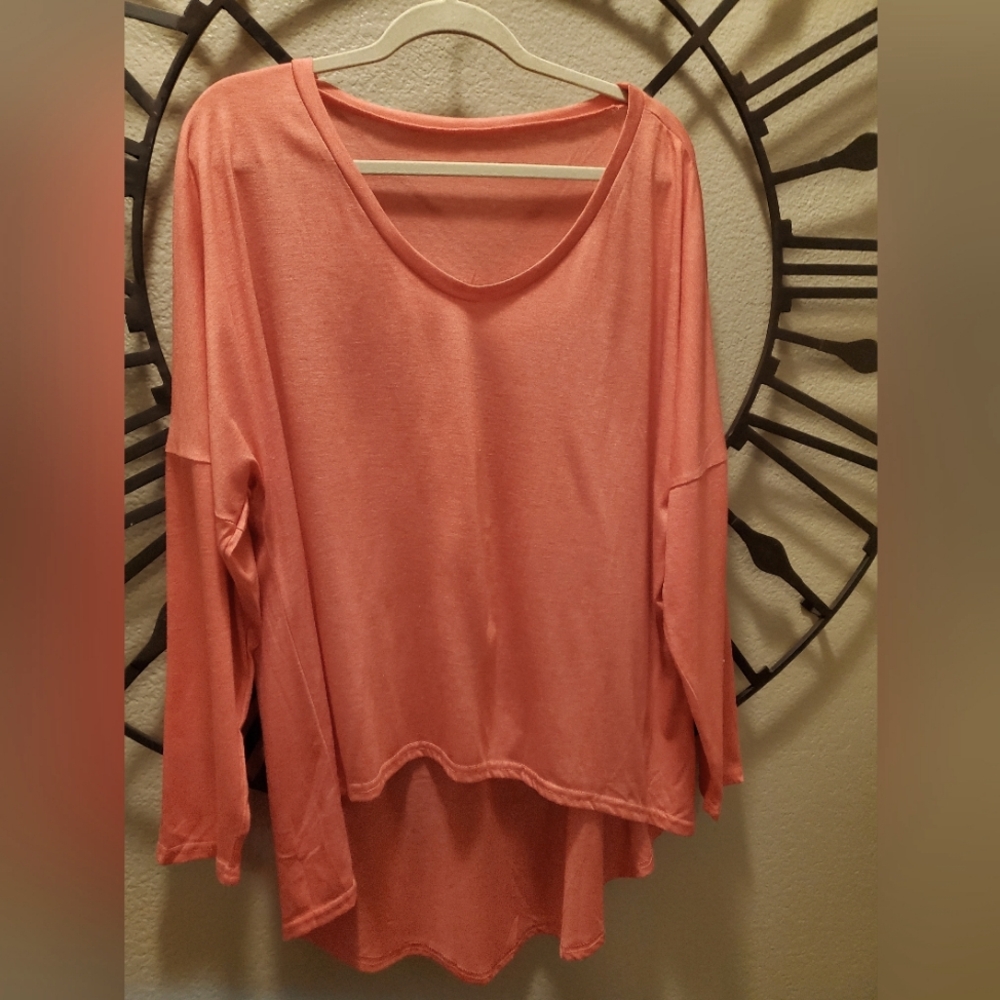 Hi-Low Women's Pink/Orange Long Sleeve Top/T